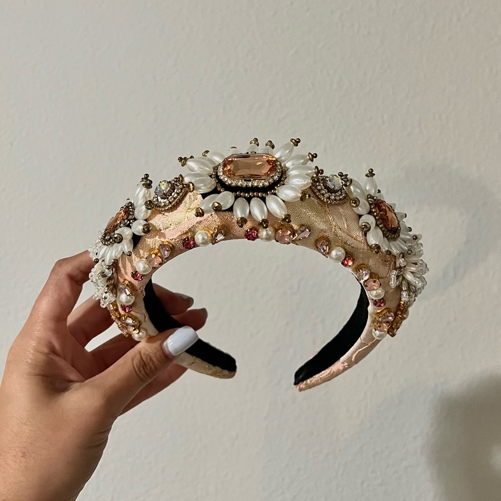 Baroque Pearl & Crystal Embellished Padded Headband – Boutique Statement Piece
